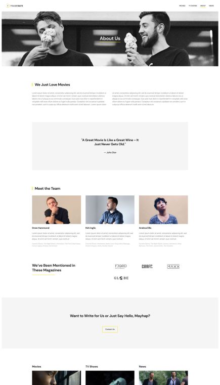 Framerate WordPress Theme About Layout