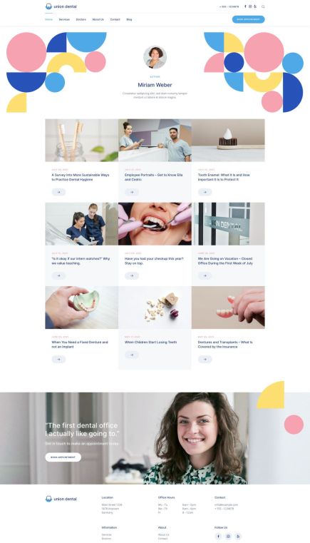 Union Dental WordPress Theme Index Layout