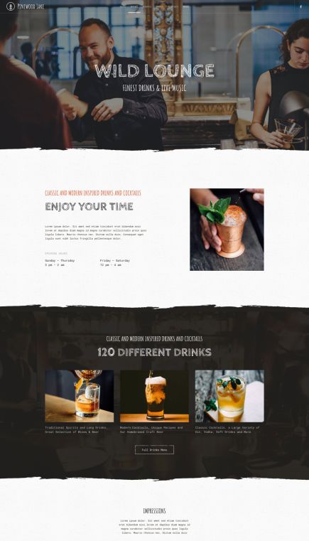 Pinewood Lake WordPress Theme Bar Services Layout