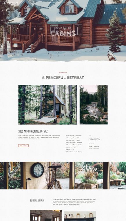 Pinewood Lake WordPress Theme Cabins Services Layout