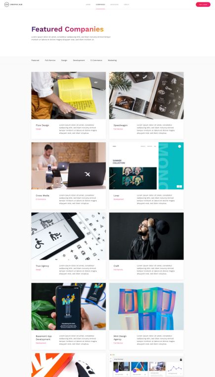 Creative Hub WordPress Theme Index Layout