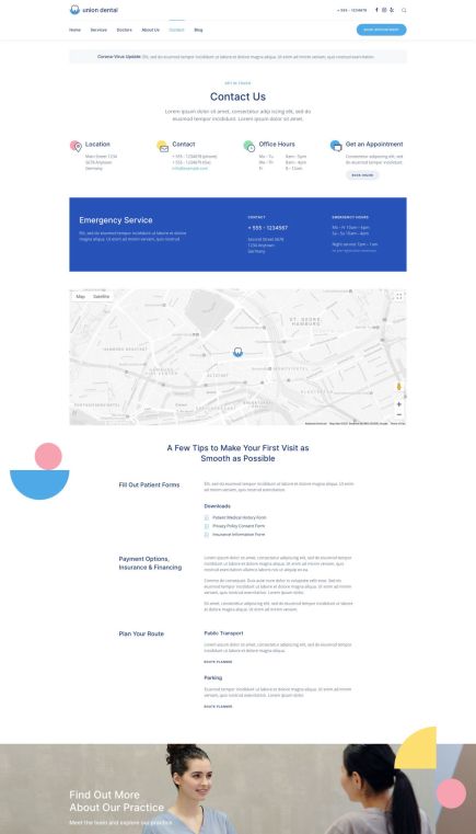 Union Dental Joomla Template Contact Layout