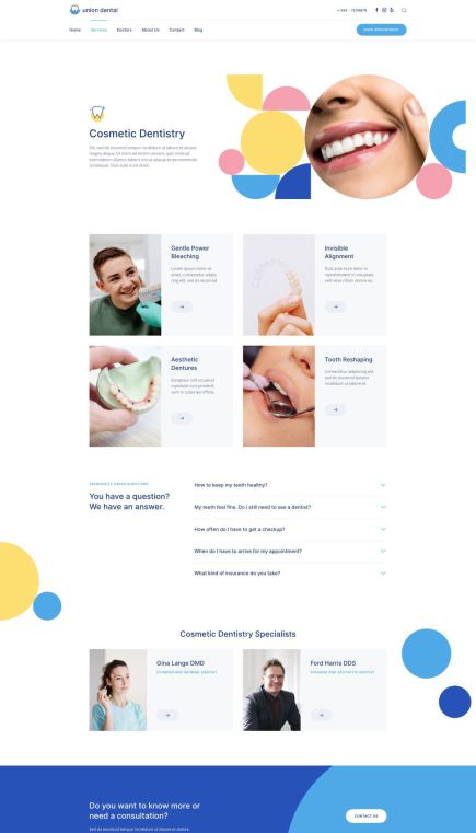 Union Dental WordPress Theme Services Layout