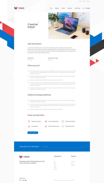 Yoko WordPress Theme Careers Layout