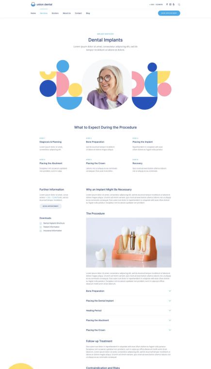 Union Dental WordPress Theme Services Layout