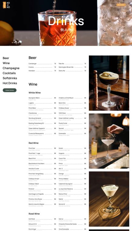 Kojiro WordPress Theme Price List Layout