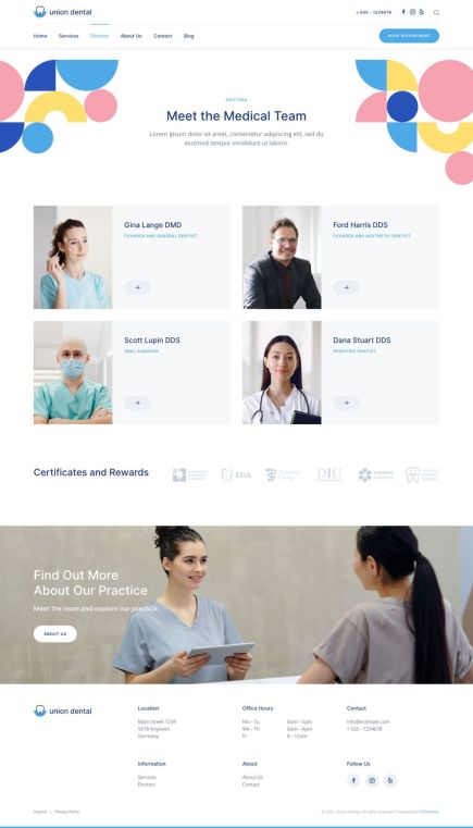 Union Dental WordPress Theme Team Layout