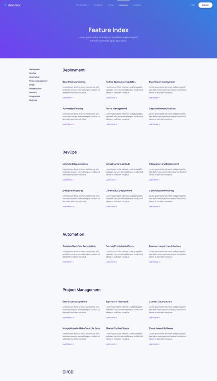 DevStack Joomla Template Feature Index Layout