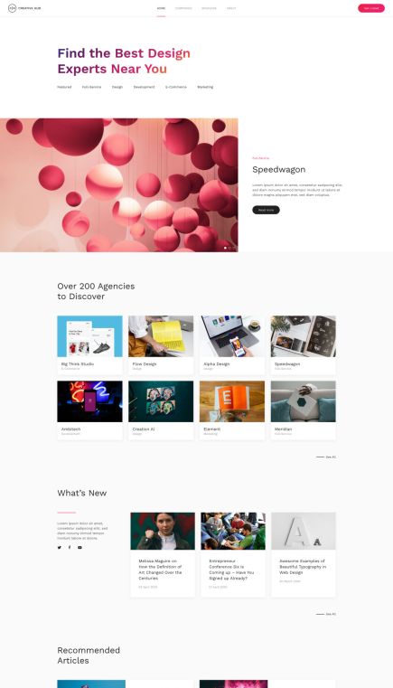 Creative Hub WordPress Theme Home Layout