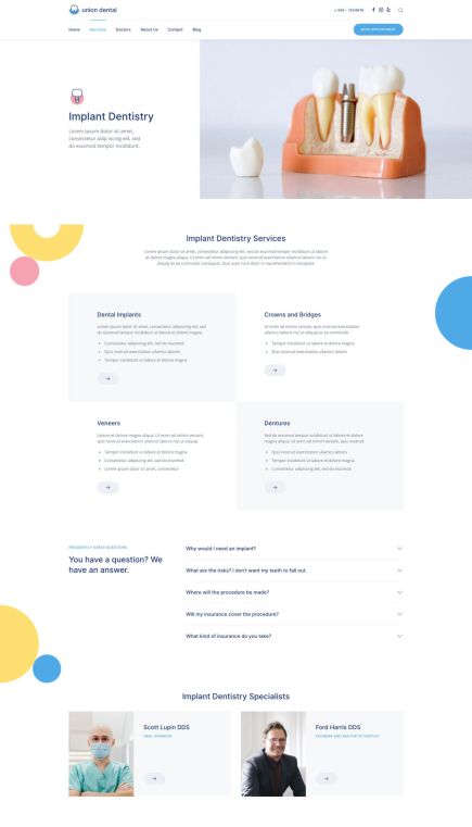 Union Dental Joomla Template Services Layout