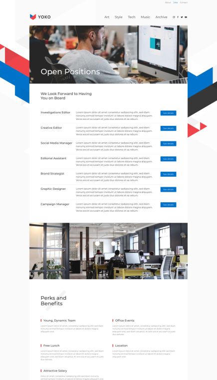 Yoko WordPress Theme Careers Layout