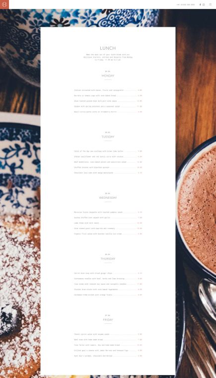 Copper Hill WordPress Theme Price List Layout