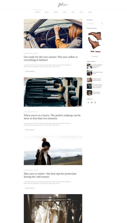 Joline WordPress Theme Index Layout