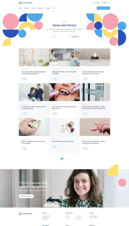 Union Dental WordPress Theme Index Layout