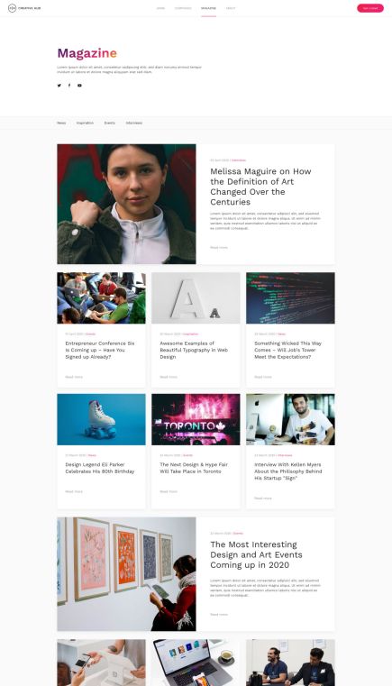 Creative Hub WordPress Theme Index Layout