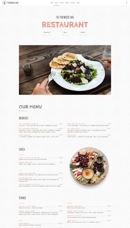 Pinewood Lake WordPress Theme Price List Layout