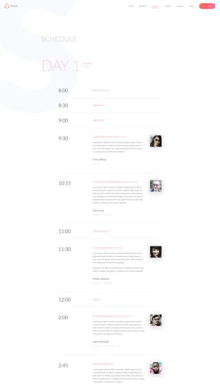 Sonic WordPress Theme Schedule Layout