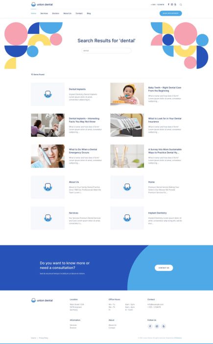 Union Dental Joomla Template Search Layout