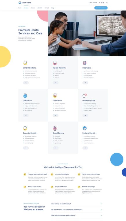 Union Dental WordPress Theme Services Layout