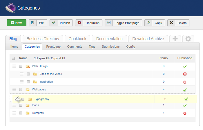 ZOO User Interface for Managing Categories