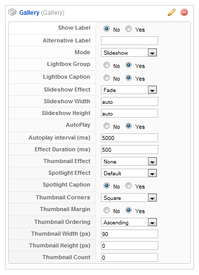 Parameter settings