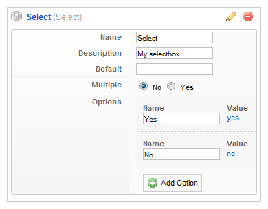 Parameter settings